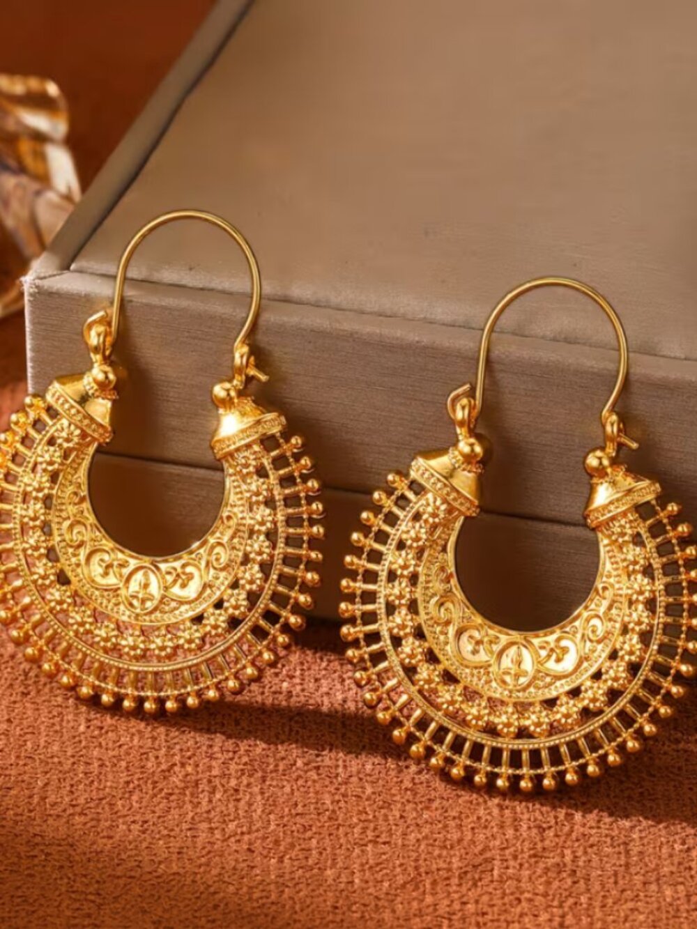 14K Gold Womens Hanging Drop Etched Hoop Earrings Ladies New 14 K Silver Jewelry